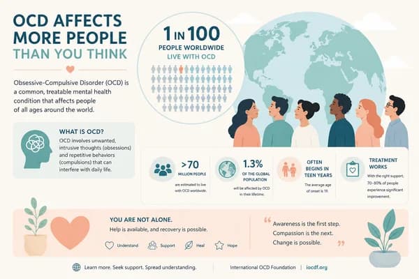 Infografis menggambarkan statistik prevalensi OCD global