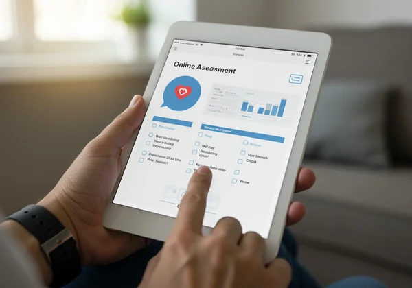 Person using a confidential online mental health assessment.