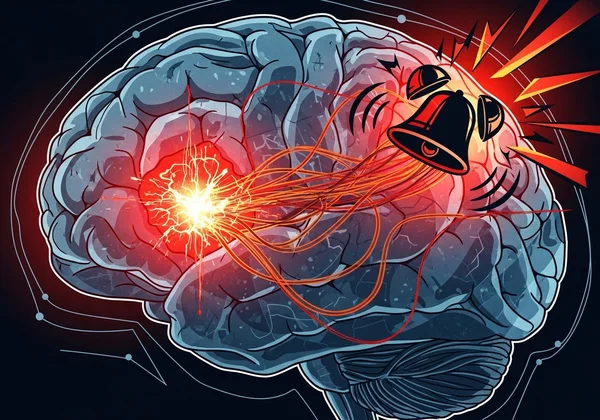Abstract visual of a brain's amygdala, symbolizing an overactive