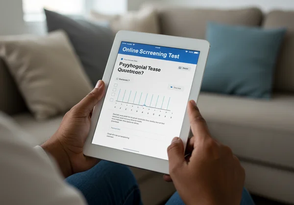 Person taking an online OCD symptom screening test