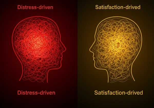 A split image contrasting OCD distress with satisfaction.