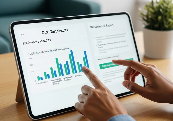 Person viewing online OCD test results and personalized insights
