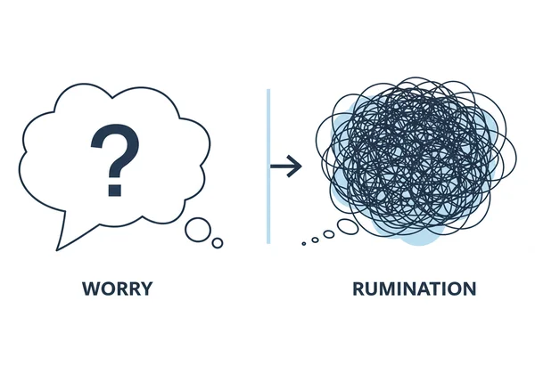 Two distinct thought bubbles: one calm (worry), one chaotic
